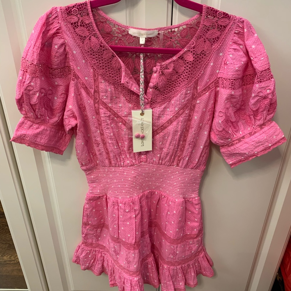 LOVESHACKFANCY Jaislyn Pink Embroidered Dress Size S NWT - Picture 4 of 6